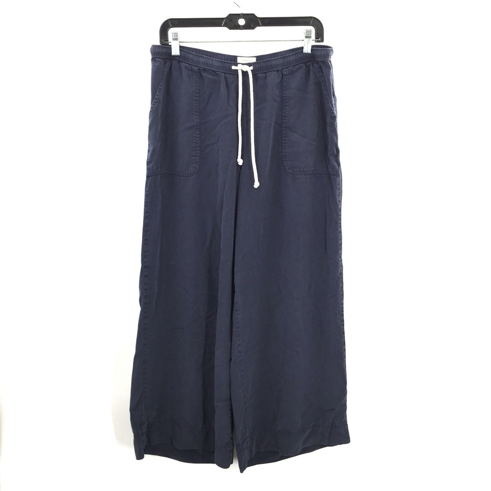 Joie Navy‎ Blue Boat Pants wide leg nautical coastal grandma drawstring Waist L